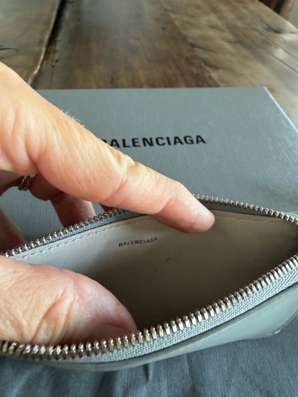 Balenciaga Leather Zip Card Holder Wallet Light Blue w/ Original Box & Dust Bag - Picture 6 of 7